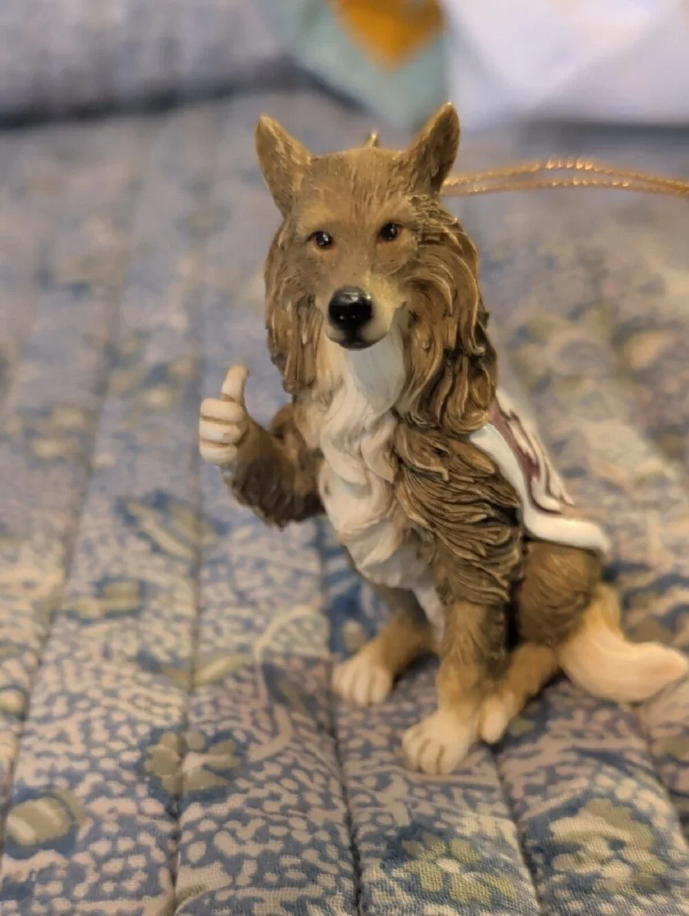 Brown & Cream Collie Dog Ornament with Maroon Saddle Accent